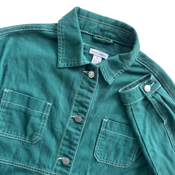 Better Together Women's Sz XS Emerald Green Cotton 4 Pocket Chore Jacket Utility - Picture 1 of 16